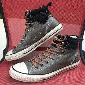 Converse Grey Leather w/ Black Padded Collar, M8.5